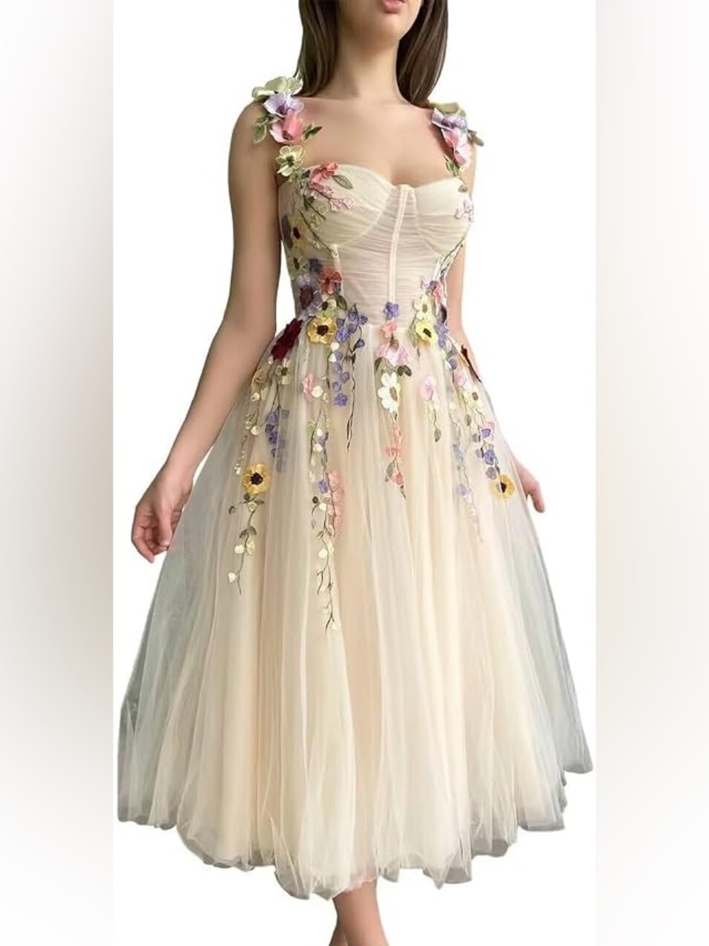 ANNAKOO NWT 3D FLORAL SWEETHEART TEA LENGTH DRESS SIZE 2